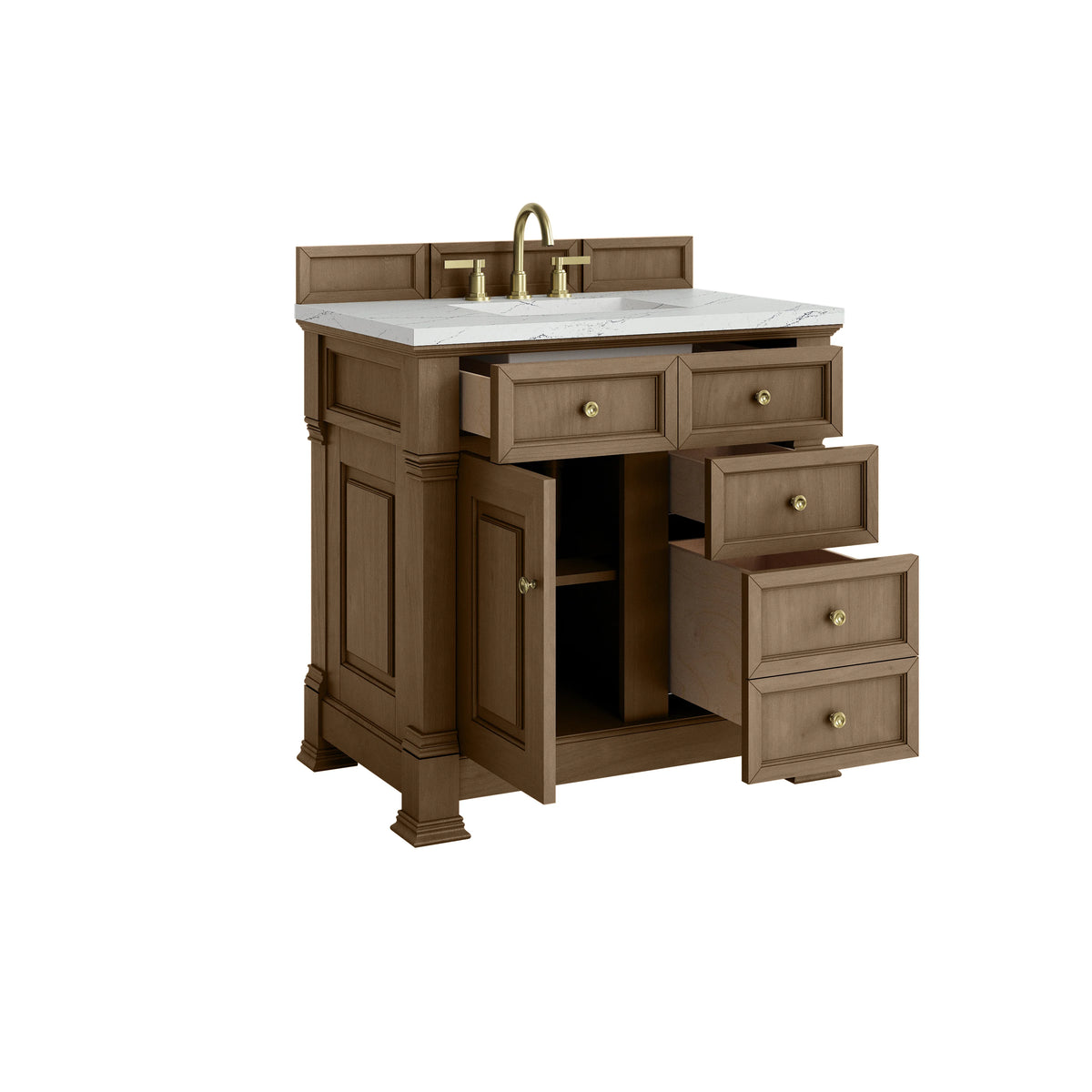 Brookfield 36" Single Vanity, Pecan w/ 3 CM Ethereal Noctis Silestone Top, view 8