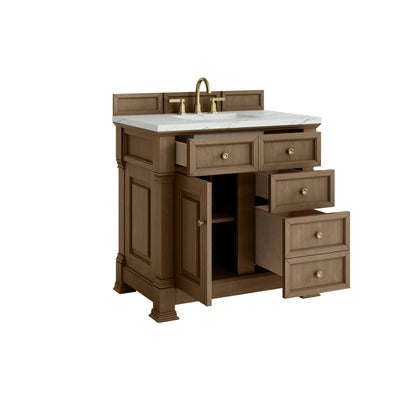 Brookfield 36" Single Vanity, Pecan w/ 3 CM Ethereal Noctis Silestone Top, view 8