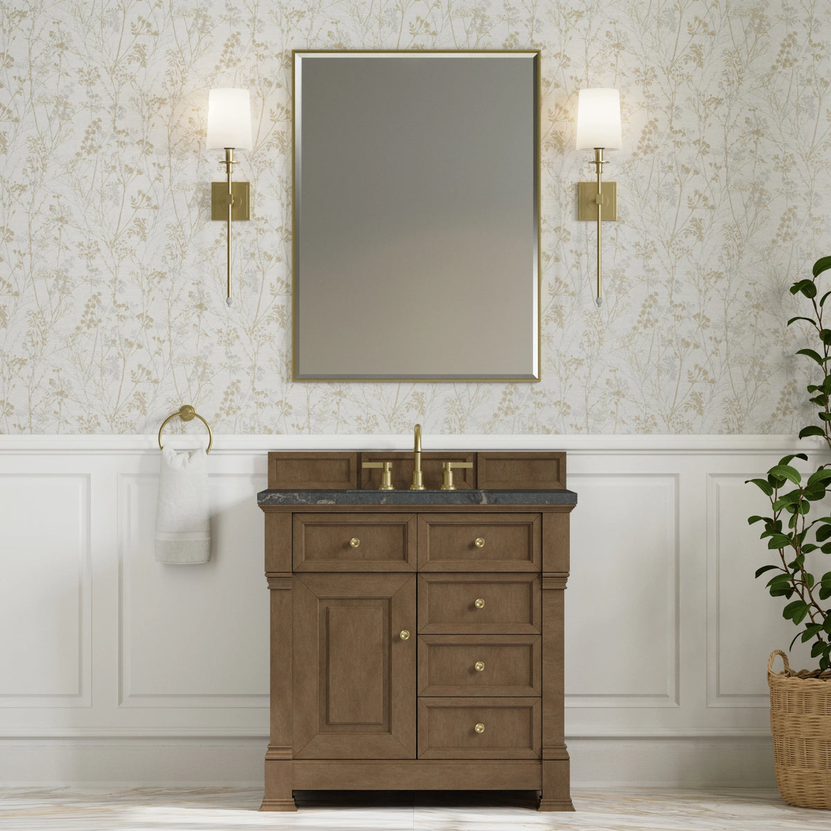 Brookfield 36" Single Vanity, Pecan w/ 3 CM Parisien Bleu Silestone  Top, view 3