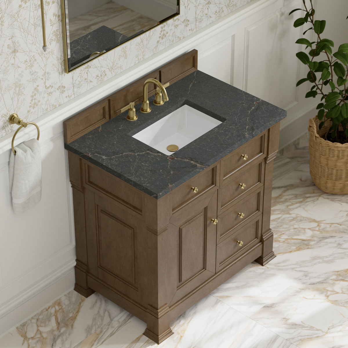 Brookfield 36" Single Vanity, Pecan w/ 3 CM Parisien Bleu Silestone  Top, view 7