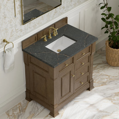 Brookfield 36" Single Vanity, Pecan w/ 3 CM Parisien Bleu Silestone  Top, view 7