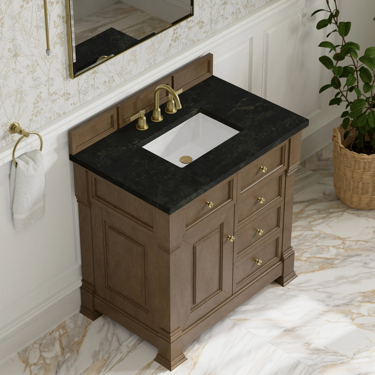Brookfield 36" Single Vanity, Pecan, w/ 3 CM Phantome Eclos Top, view 7