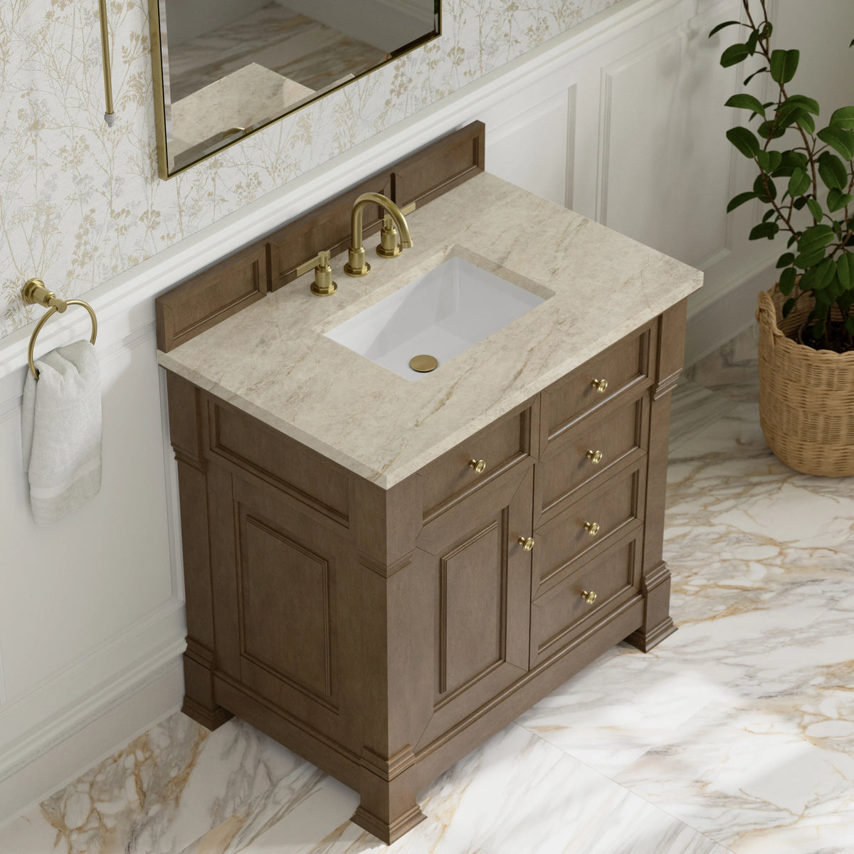 Brookfield 36" Single Vanity, Pecan, w/ 3 CM Tajnar Eclos Top, view 7