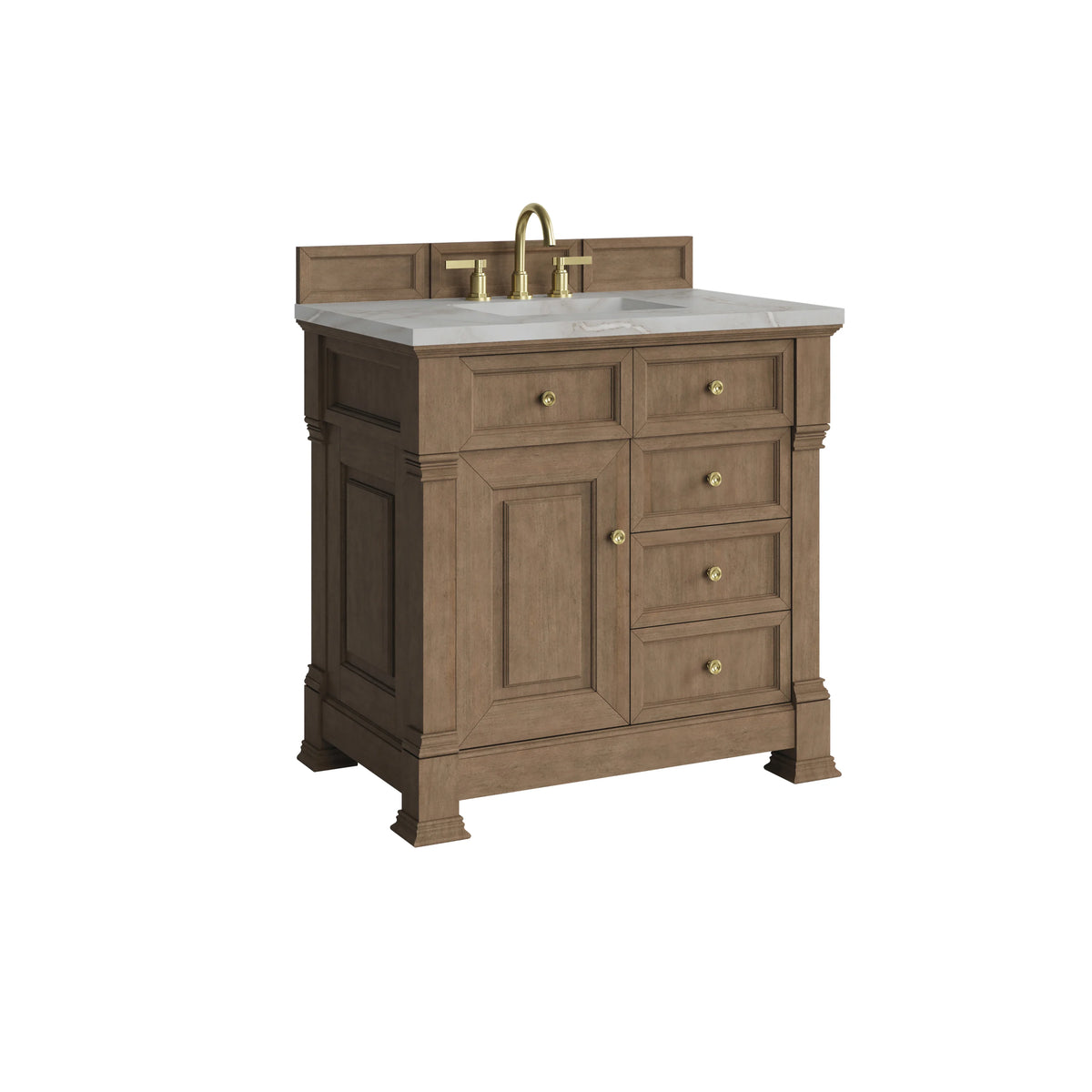 Brookfield 36" Single Vanity, Pecan w/ 3 CM Victorian Silver Silestone  Top, view 10