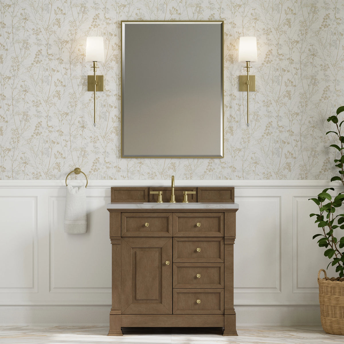 Brookfield 36" Single Vanity, Pecan w/ 3 CM Victorian Silver Silestone  Top, view 3