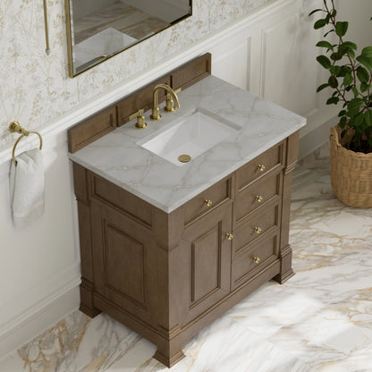 Brookfield 36" Single Vanity, Pecan w/ 3 CM Victorian Silver Silestone  Top, view 7