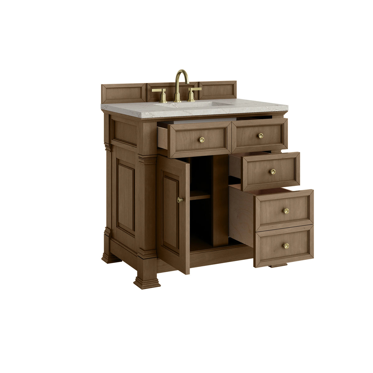 Brookfield 36" Single Vanity, Pecan w/ 3 CM Victorian Silver Silestone  Top, view 8