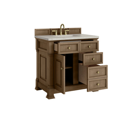 Brookfield 36" Single Vanity, Pecan w/ 3 CM Victorian Silver Silestone  Top, view 8