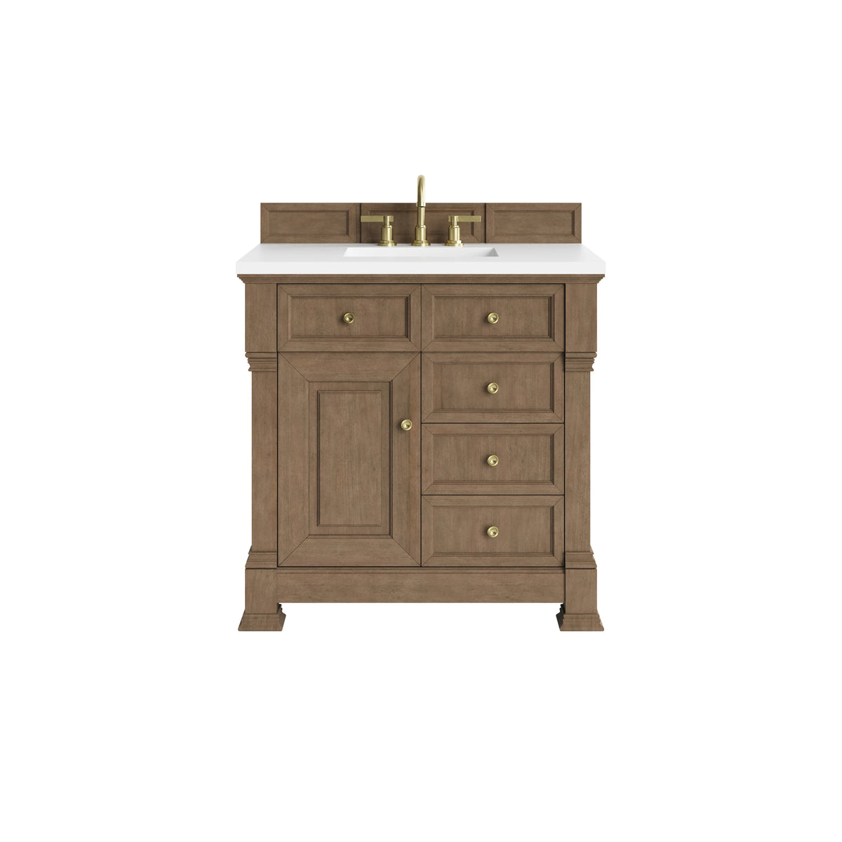 Brookfield 36" Single Vanity, Pecan, w/ 3 CM White Zeus Silestone Top