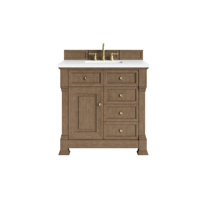 Brookfield 36" Single Vanity, Pecan, w/ 3 CM White Zeus Silestone Top