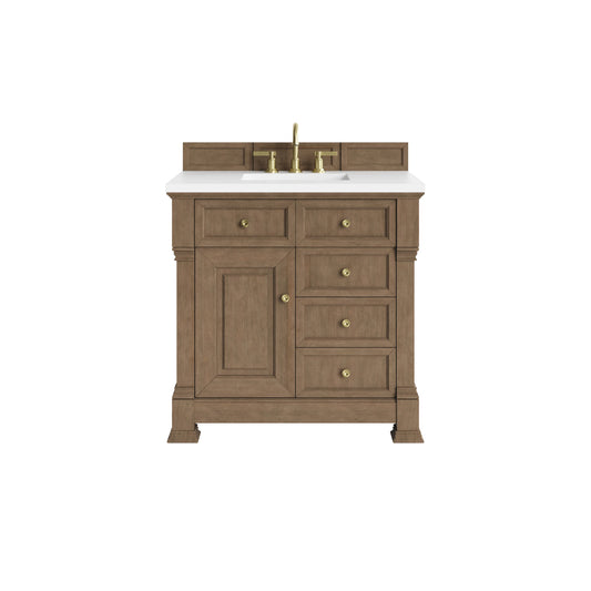Brookfield 36" Single Vanity, Pecan, w/ 3 CM White Zeus Silestone Top