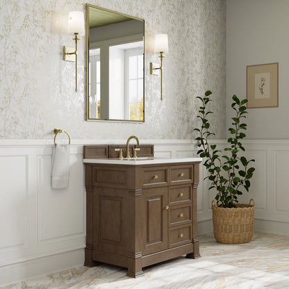 Brookfield 36" Single Vanity, Pecan, w/ 3 CM White Zeus Silestone Top, view 4