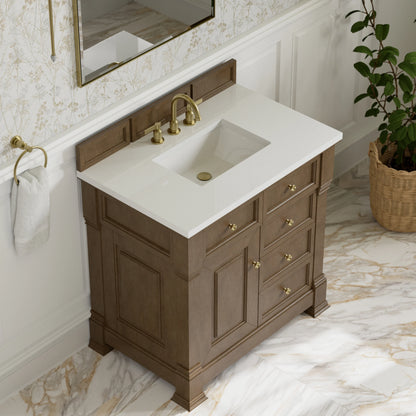Brookfield 36" Single Vanity, Pecan, w/ 3 CM White Zeus Silestone Top, view 7