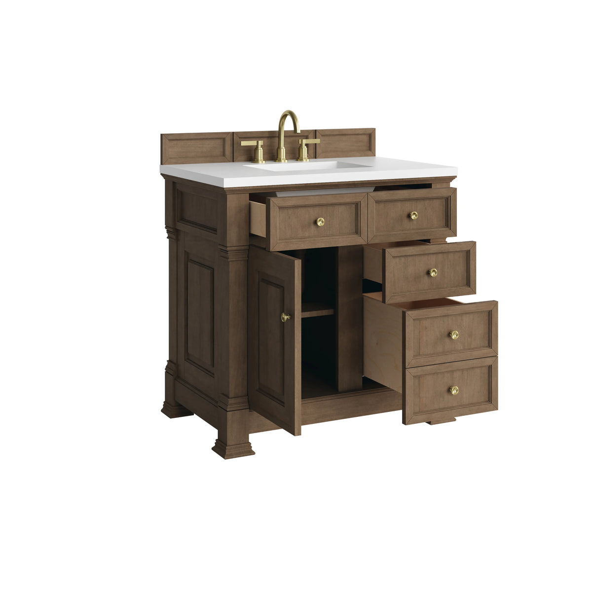 Brookfield 36" Single Vanity, Pecan, w/ 3 CM White Zeus Silestone Top, view 8