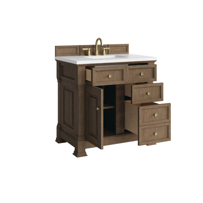 Brookfield 36" Single Vanity, Pecan, w/ 3 CM White Zeus Silestone Top, view 8