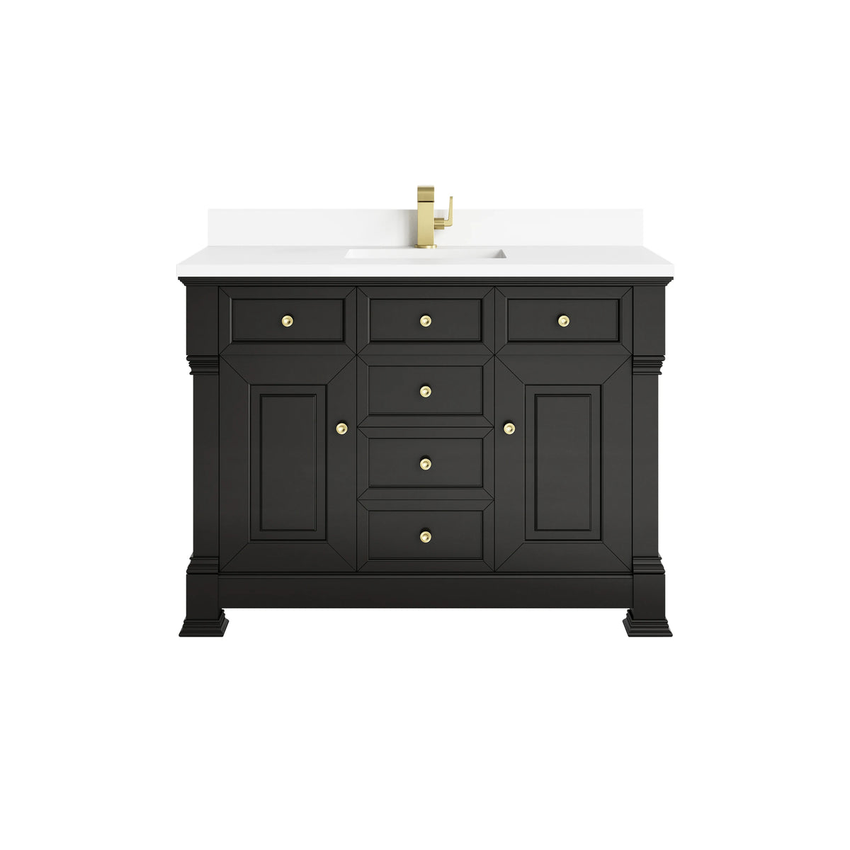Brookfield 48" Single Vanity, Black Onyx w/ Single Hole 3 CM White Zeus Silestone Top & Backsplash