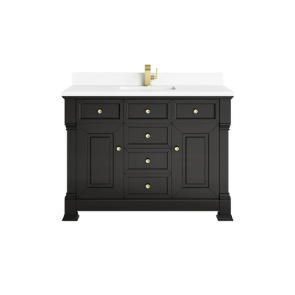 Brookfield 48" Single Vanity, Black Onyx w/ Single Hole 3 CM White Zeus Silestone Top & Backsplash