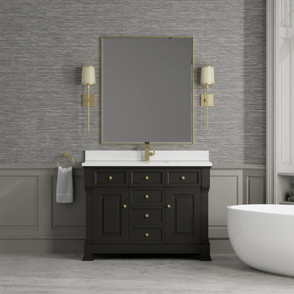 Brookfield 48" Single Vanity, Black Onyx w/ Single Hole 3 CM White Zeus Silestone Top & Backsplash, view 3