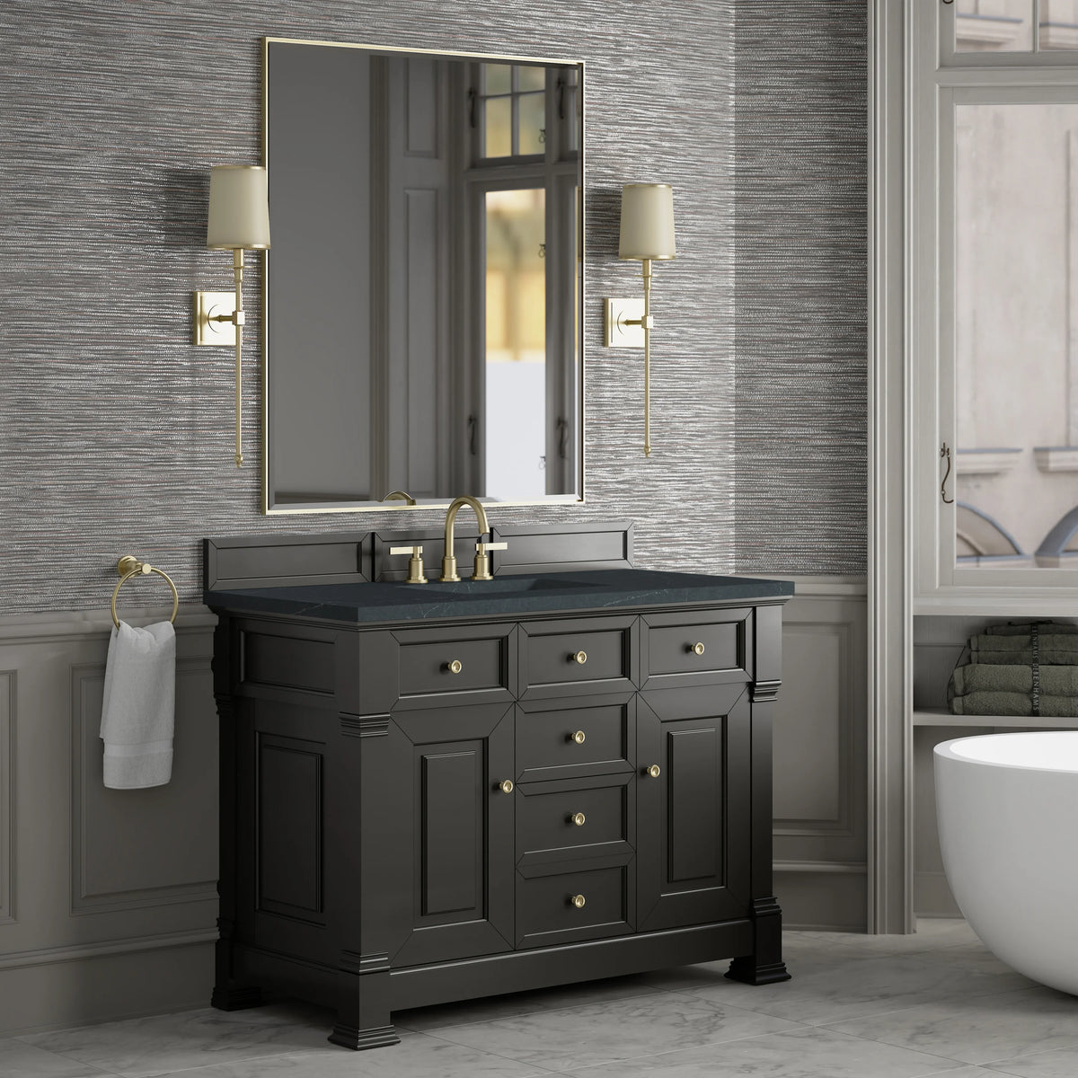 Brookfield 48" Single Vanity, Black Onyx w/3 CM Charcoal Soapstone Silestone Top, view 4
