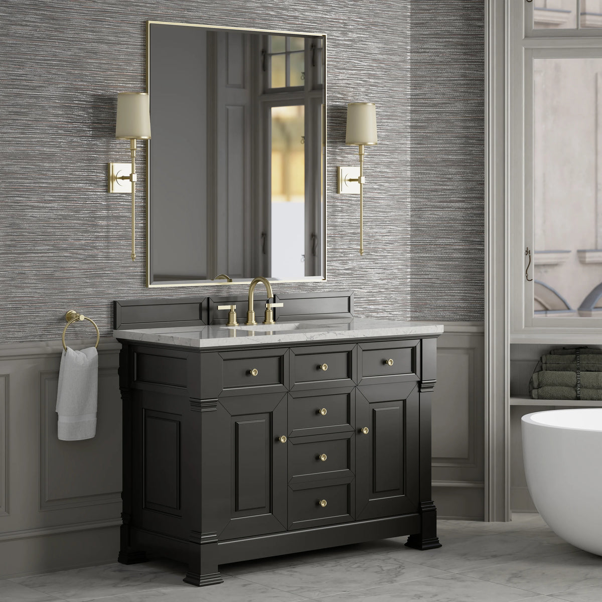 Brookfield 48" Single Vanity, Black Onyx w/ 3 CM Eternal Jasmine Pearl Silestone Top, view 4