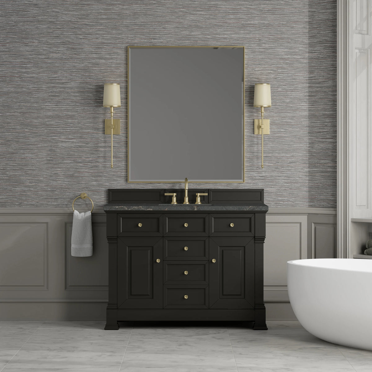 Brookfield 48" Single Vanity, Black Onyx w/ 3 CM Parisien Bleu Silestone Top, view 3