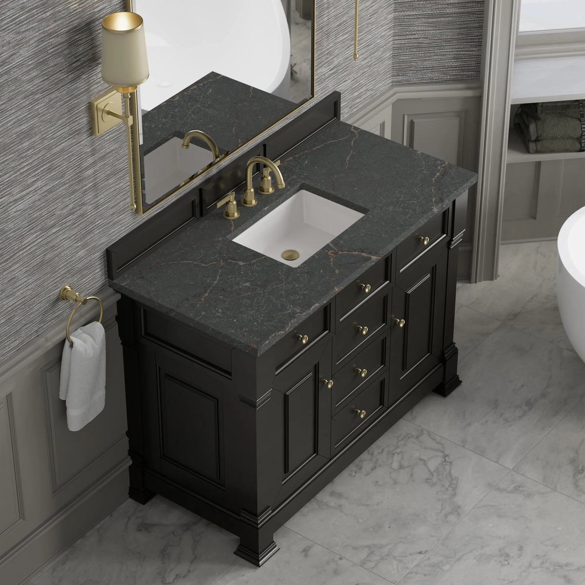 Brookfield 48" Single Vanity, Black Onyx w/ 3 CM Parisien Bleu Silestone Top, view 7
