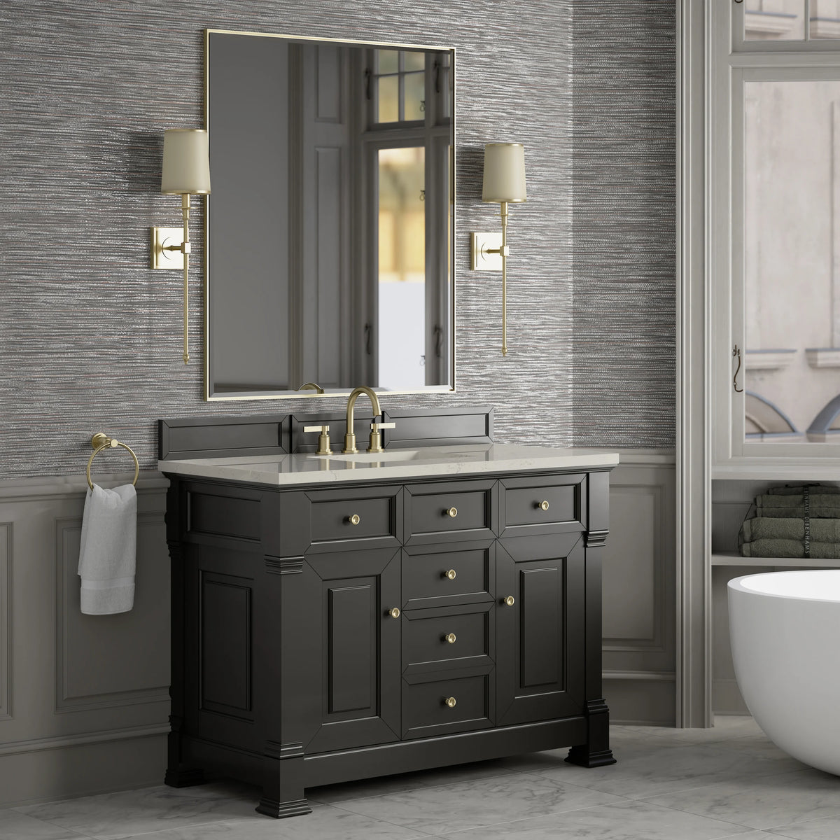 Brookfield 48" Single Vanity, Black Onyx, w/ 3 CM Siberian Silestone Top, view 4
