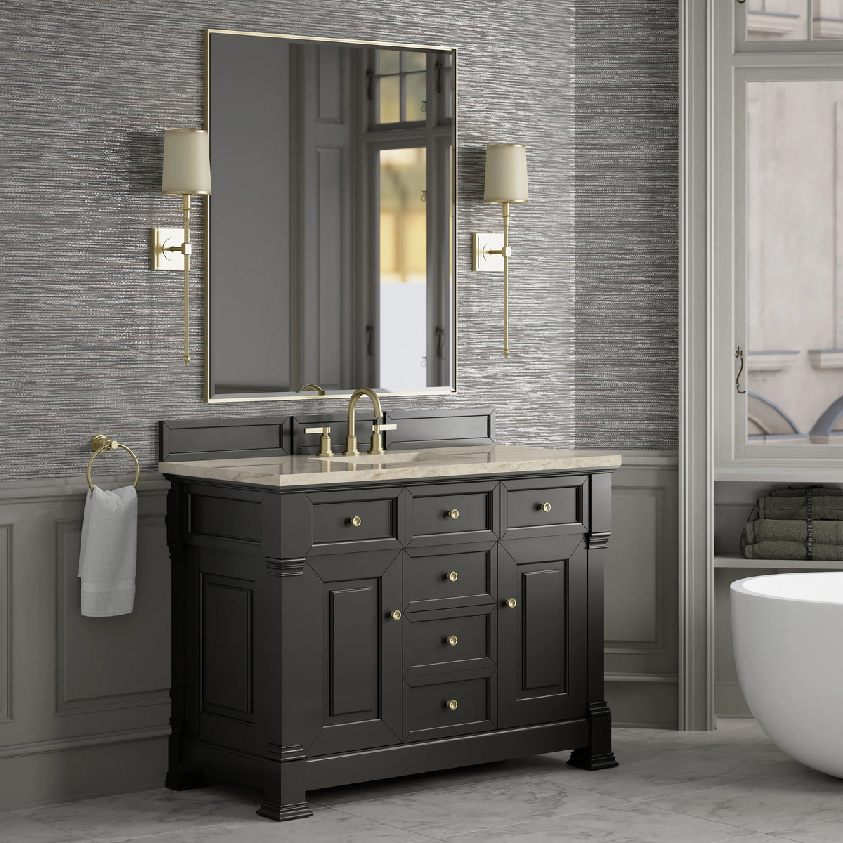 Brookfield 48" Single Vanity, Black Onyx, w/ 3 CM Tajnar Eclos Top, view 4