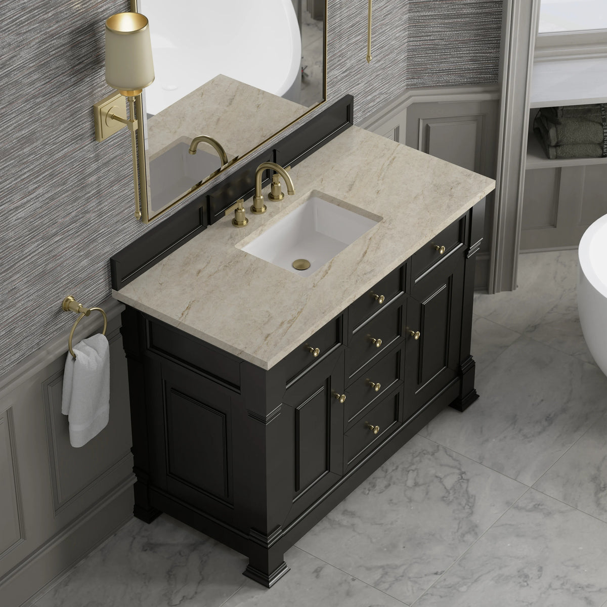 Brookfield 48" Single Vanity, Black Onyx, w/ 3 CM Tajnar Eclos Top, view 7