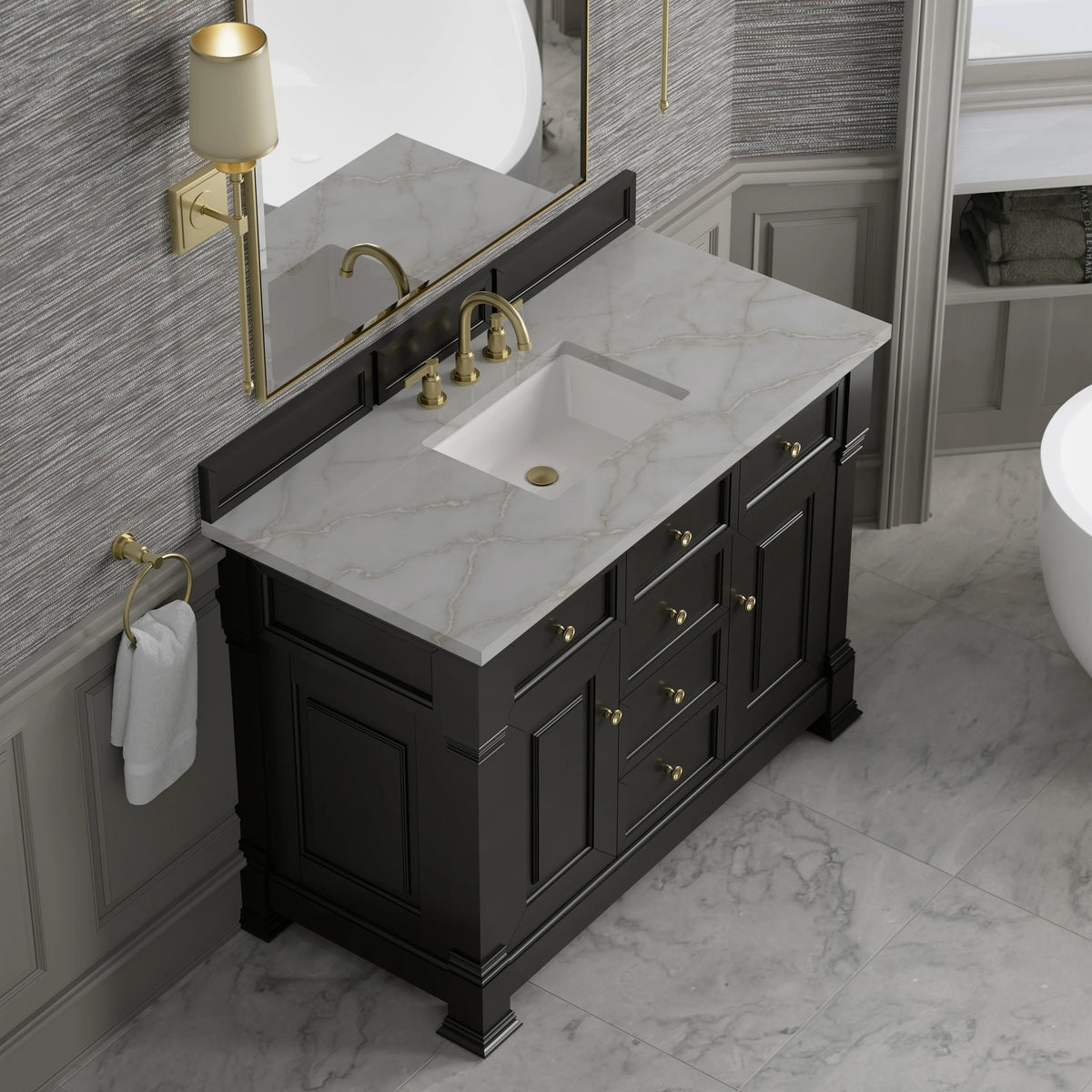 Brookfield 48" Single Vanity, Black Onyx w/ 3 CM Victorian Silver Silestone Top, view 7
