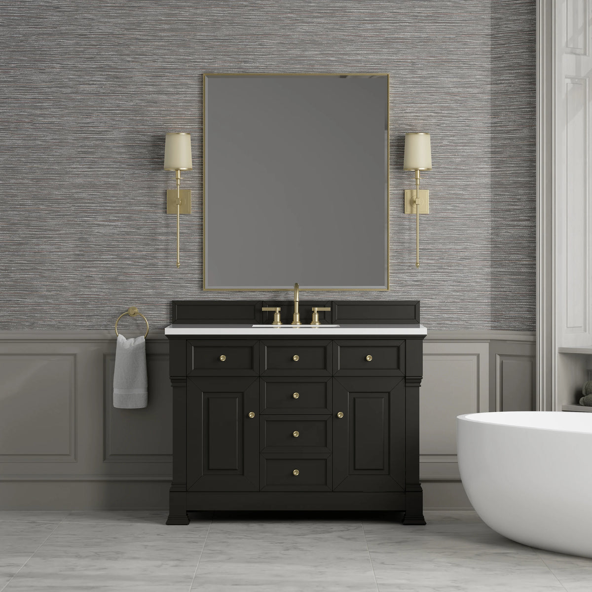 Brookfield 48" Single Vanity, Black Onyx,  w/ 3 CM White Zeus Silestone Top, view 3