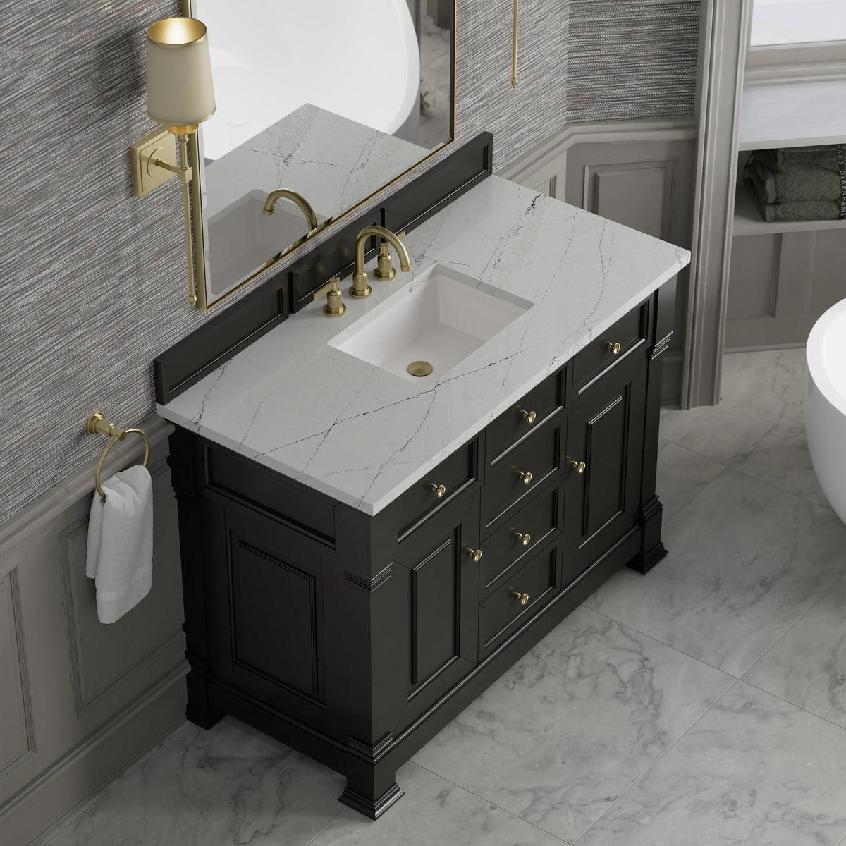 Brookfield 48" Single Vanity, Black Onyx w/ 3 CM Ethereal Noctis Silestone Top w/ FreePower Wireless Charger, view 10
