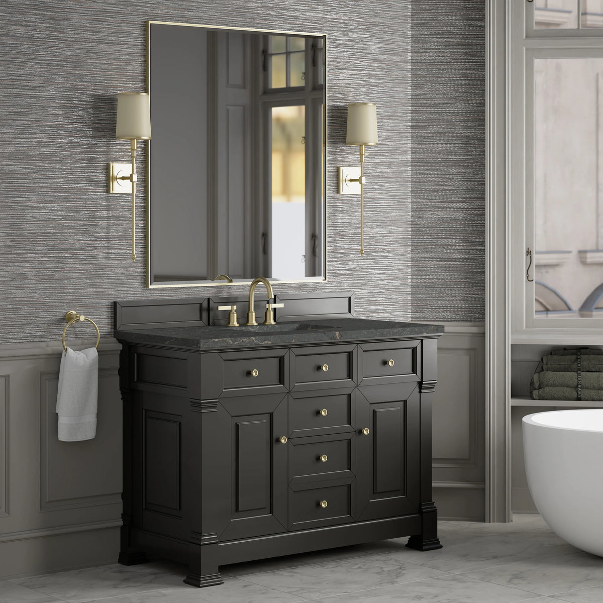 Brookfield 48" Single Vanity, Black Onyx w/ 3 CM Parisien Bleu Silestone Top w/ FreePower Wireless Charger, view 7