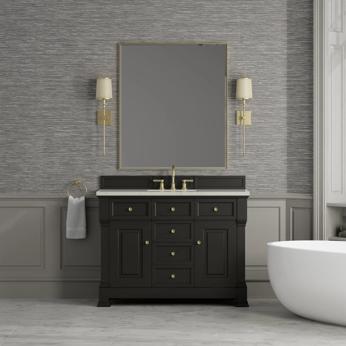 Brookfield 48" Single Vanity, Black Onyx, w/ 3 CM Siberian Silestone Top w/FreePower Wireless Charger, view 5
