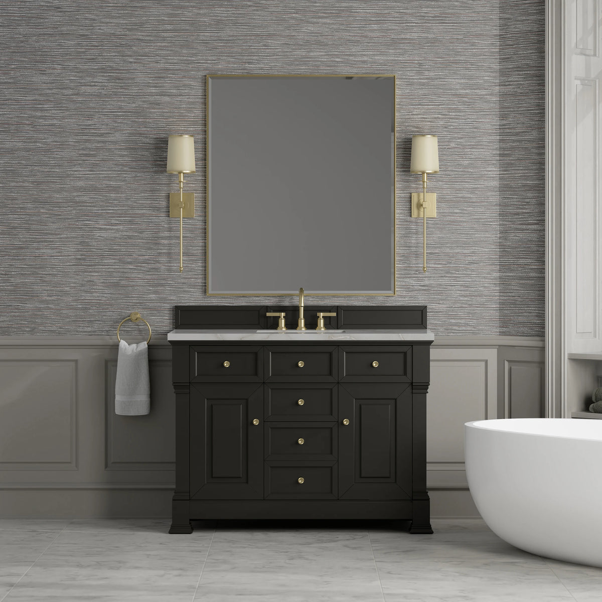 Brookfield 48" Single Vanity, Black Onyx w/ 3 CM Victorian Silver Silestone Top w/ FreePower Wireless Charger, view 6
