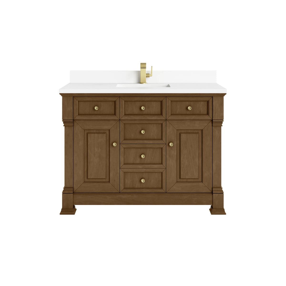 Brookfield 48" Single Vanity, Honey Oak w/ Single Hole 3 CM White Zeus Silestone Top & Backsplash
