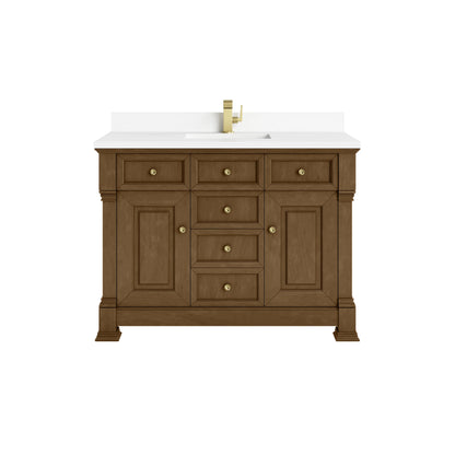 Brookfield 48" Single Vanity, Honey Oak w/ Single Hole 3 CM White Zeus Silestone Top & Backsplash