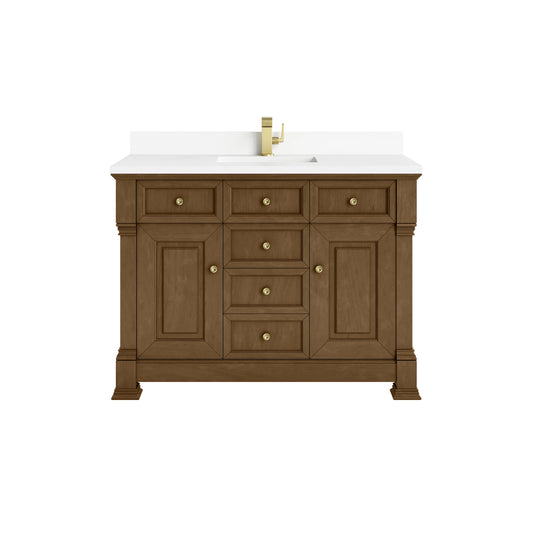 Brookfield 48" Single Vanity, Honey Oak w/ Single Hole 3 CM White Zeus Silestone Top & Backsplash