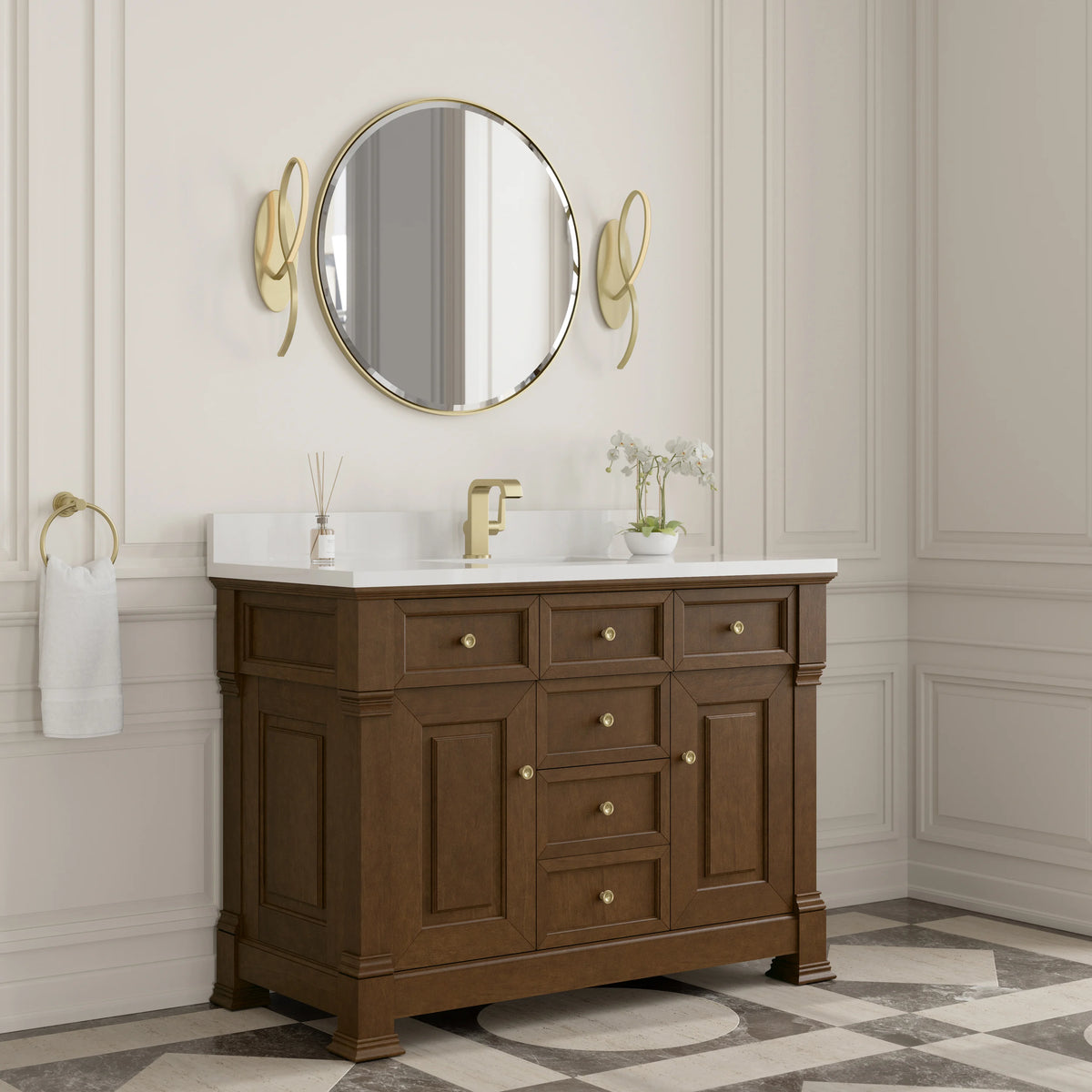 Brookfield 48" Single Vanity, Honey Oak w/ Single Hole 3 CM White Zeus Silestone Top & Backsplash, view 4