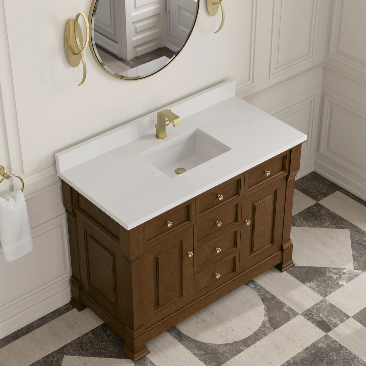 Brookfield 48" Single Vanity, Honey Oak w/ Single Hole 3 CM White Zeus Silestone Top & Backsplash, view 7