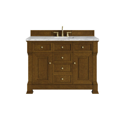 Brookfield 48" Single Vanity, Honey Oak w/3 CM Carrara White Marble Top