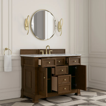 Brookfield 48" Single Vanity, Honey Oak w/3 CM Carrara White Marble Top, view 5