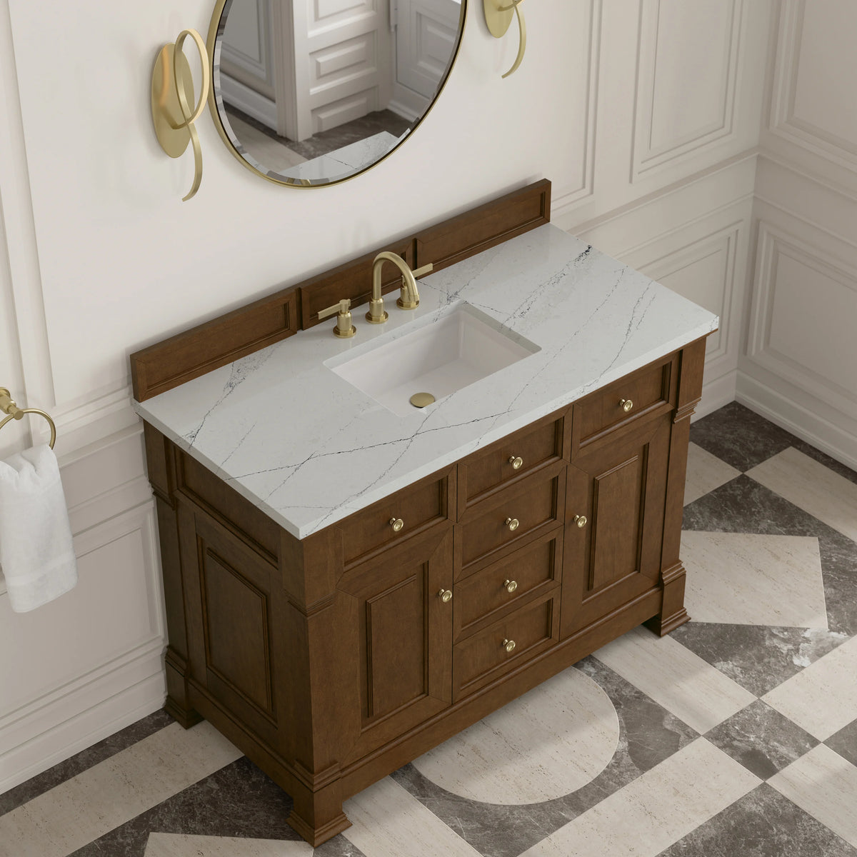 Brookfield 48" Single Vanity, Honey Oak w/ 3 CM Ethereal Noctis Silestone Top, view 7