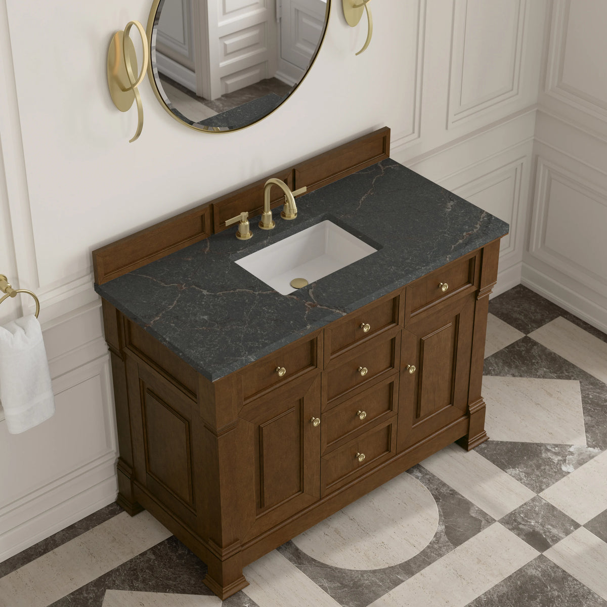 Brookfield 48" Single Vanity, Honey Oak w/ 3 CM Parisien Bleu Silestone Top, view 7