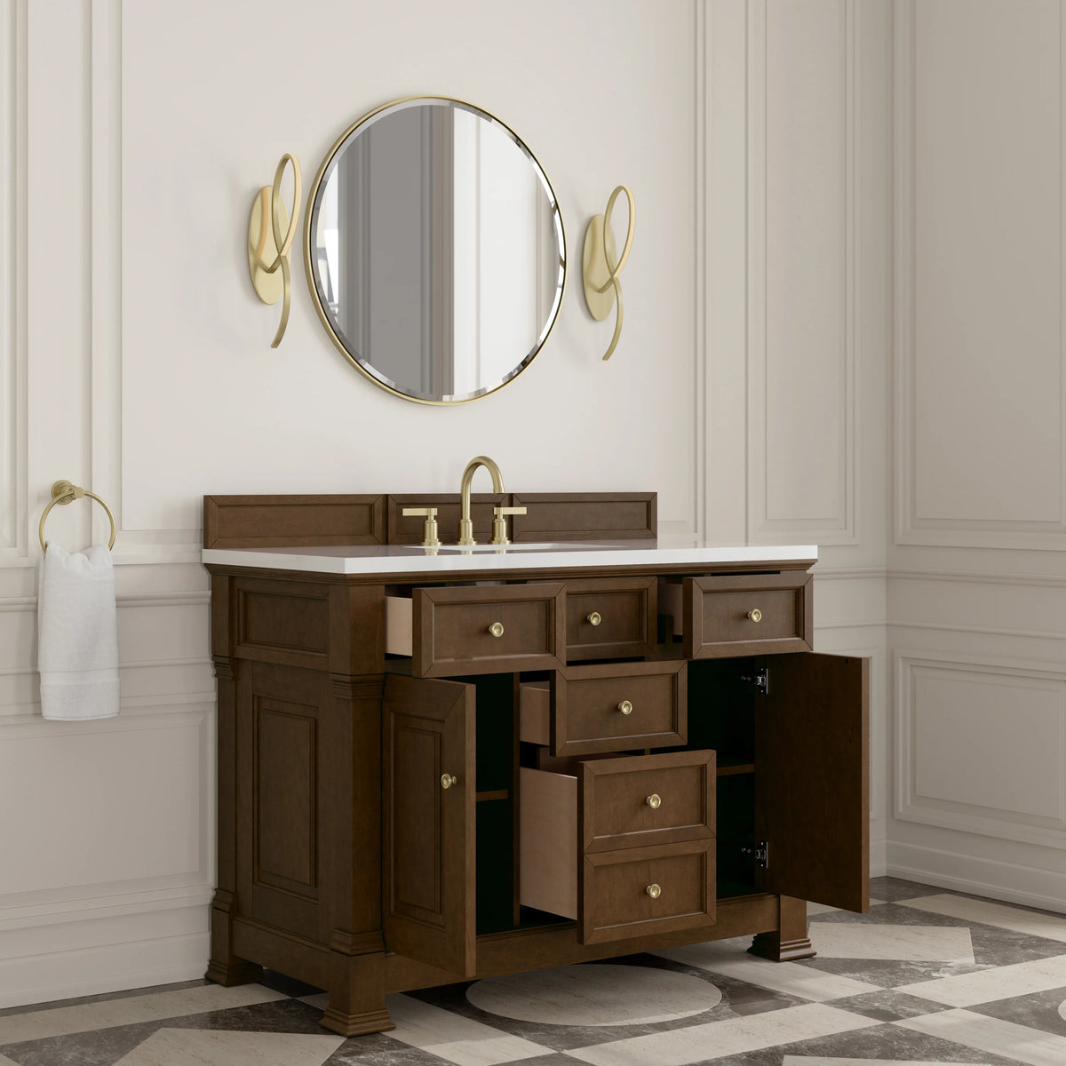 Brookfield 48" Single Vanity, Honey Oak,  w/ 3 CM White Zeus Silestone Top, view 5