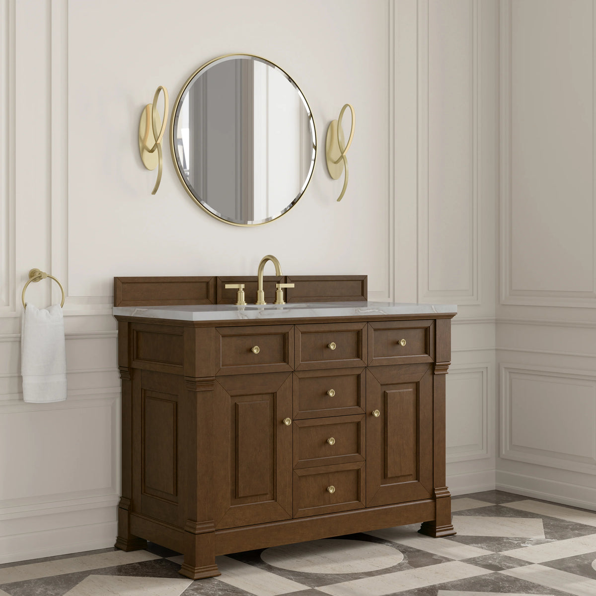 Brookfield 48" Single Vanity, Honey Oak w/ 3 CM Victorian Silver Silestone Top w/ FreePower Wireless Charger, view 7