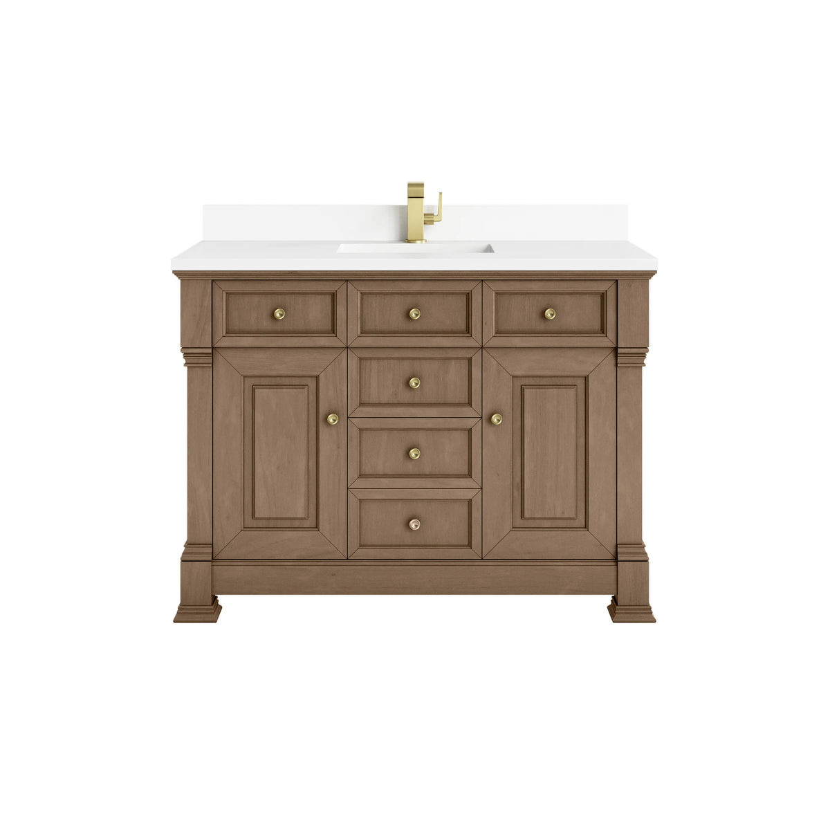 Brookfield 48" Single Vanity, Pecan w/ Single Hole 3CM White Zeus Silestone  Top & Backsplash