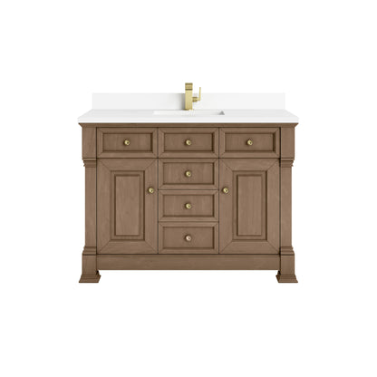Brookfield 48" Single Vanity, Pecan w/ Single Hole 3CM White Zeus Silestone  Top & Backsplash
