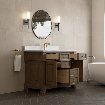 Brookfield 48" Single Vanity, Pecan w/ Single Hole 3CM White Zeus Silestone  Top & Backsplash, view 5