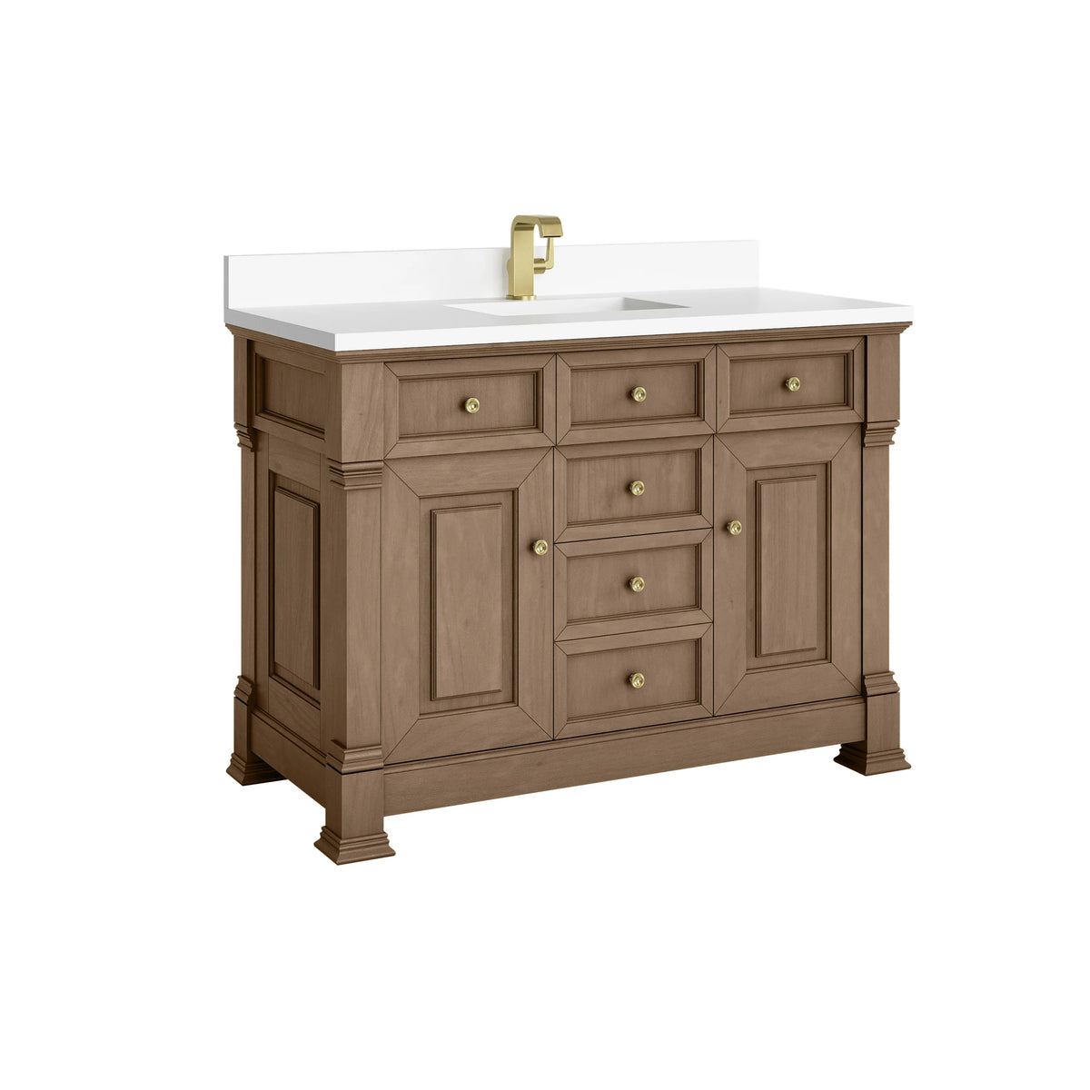 Brookfield 48" Single Vanity, Pecan w/ Single Hole 3CM White Zeus Silestone  Top & Backsplash, view 9